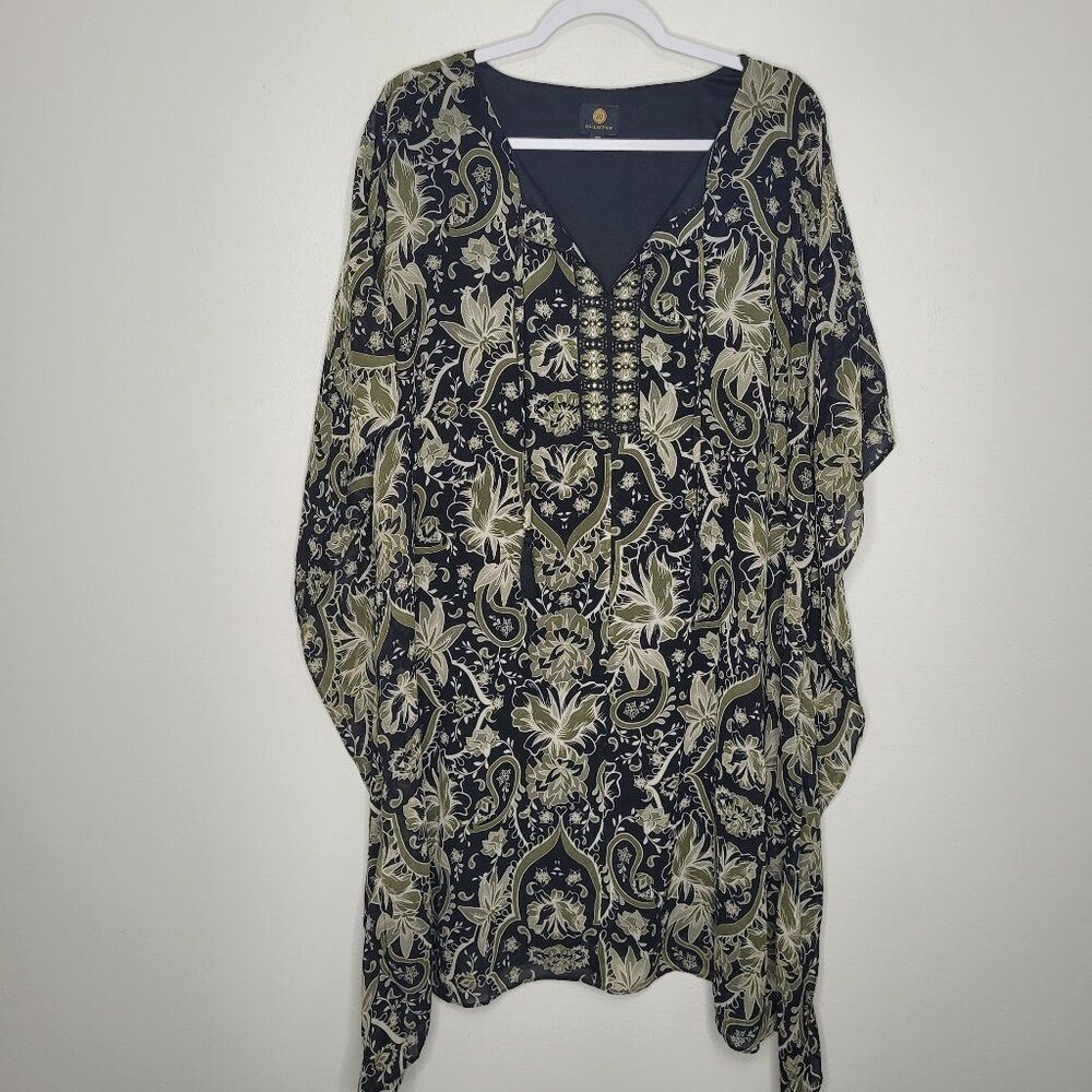 JM Collection green black dark boho vacation resort kaftan cover up size xxl